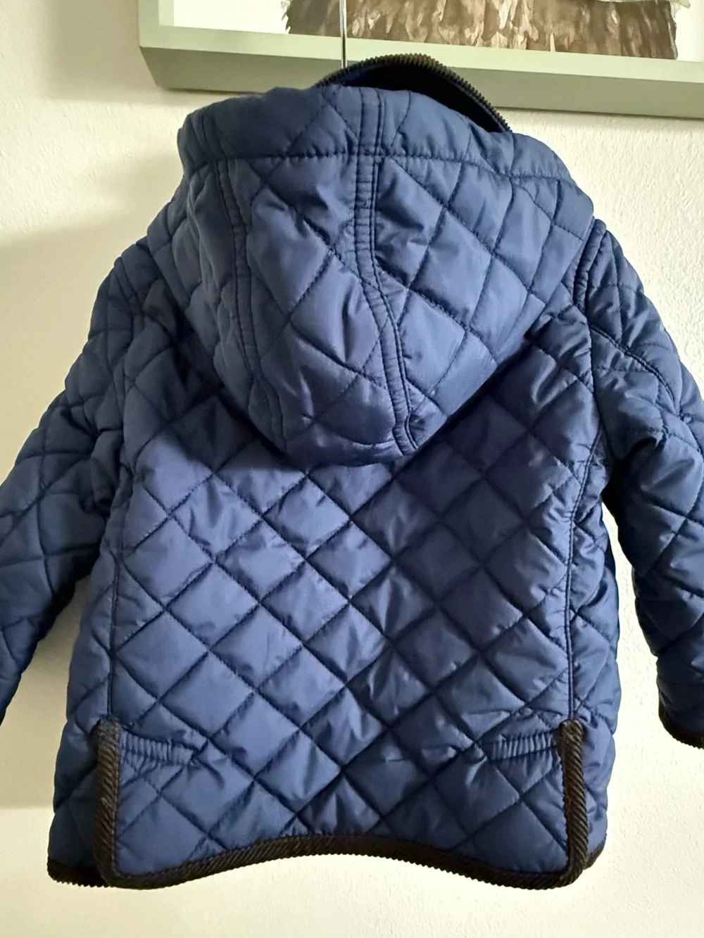 Ralph Lauren Navy Quilted Puffer Jacket with Brown Trim